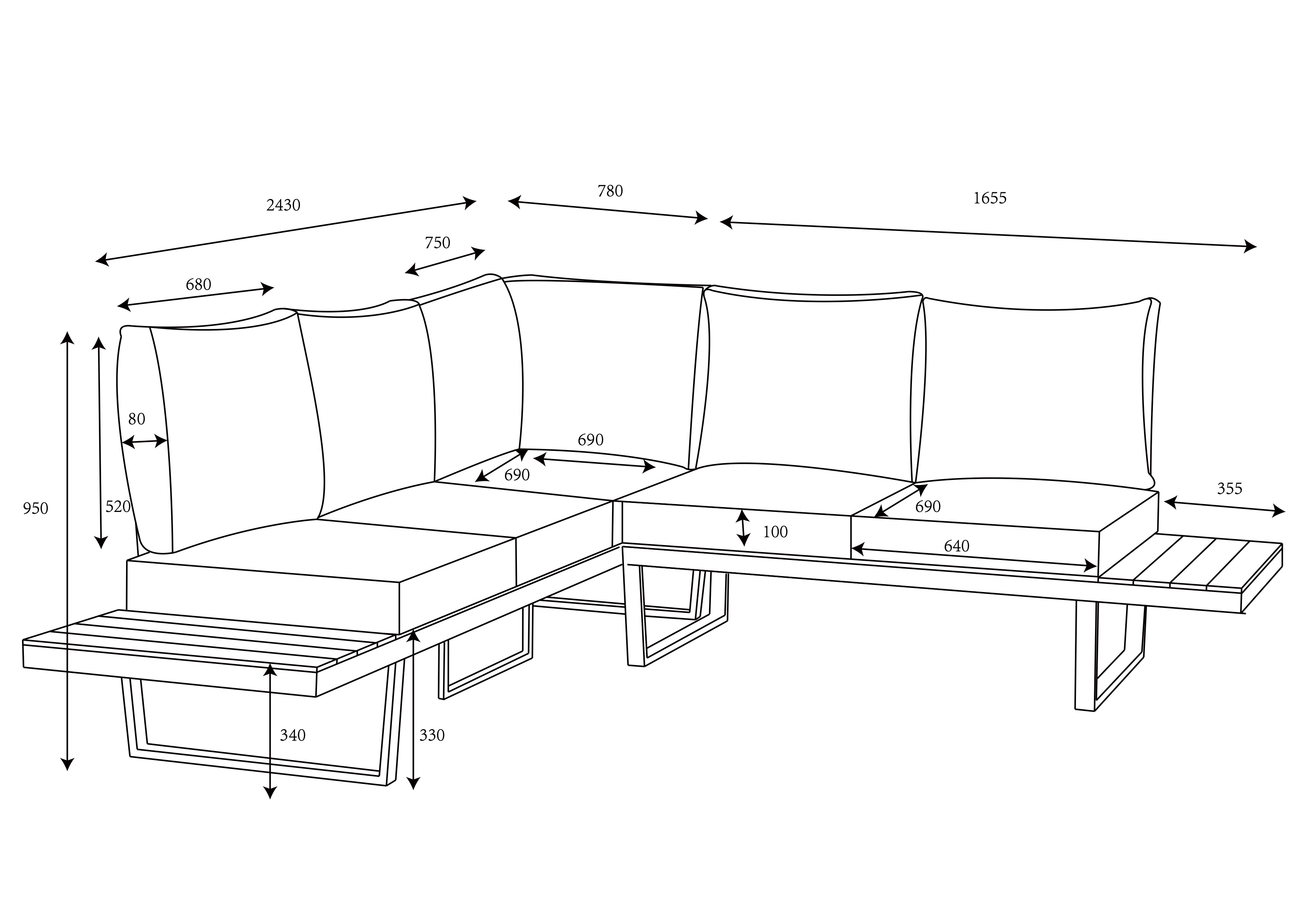 Sonas Square Corner Platform Set dimensions